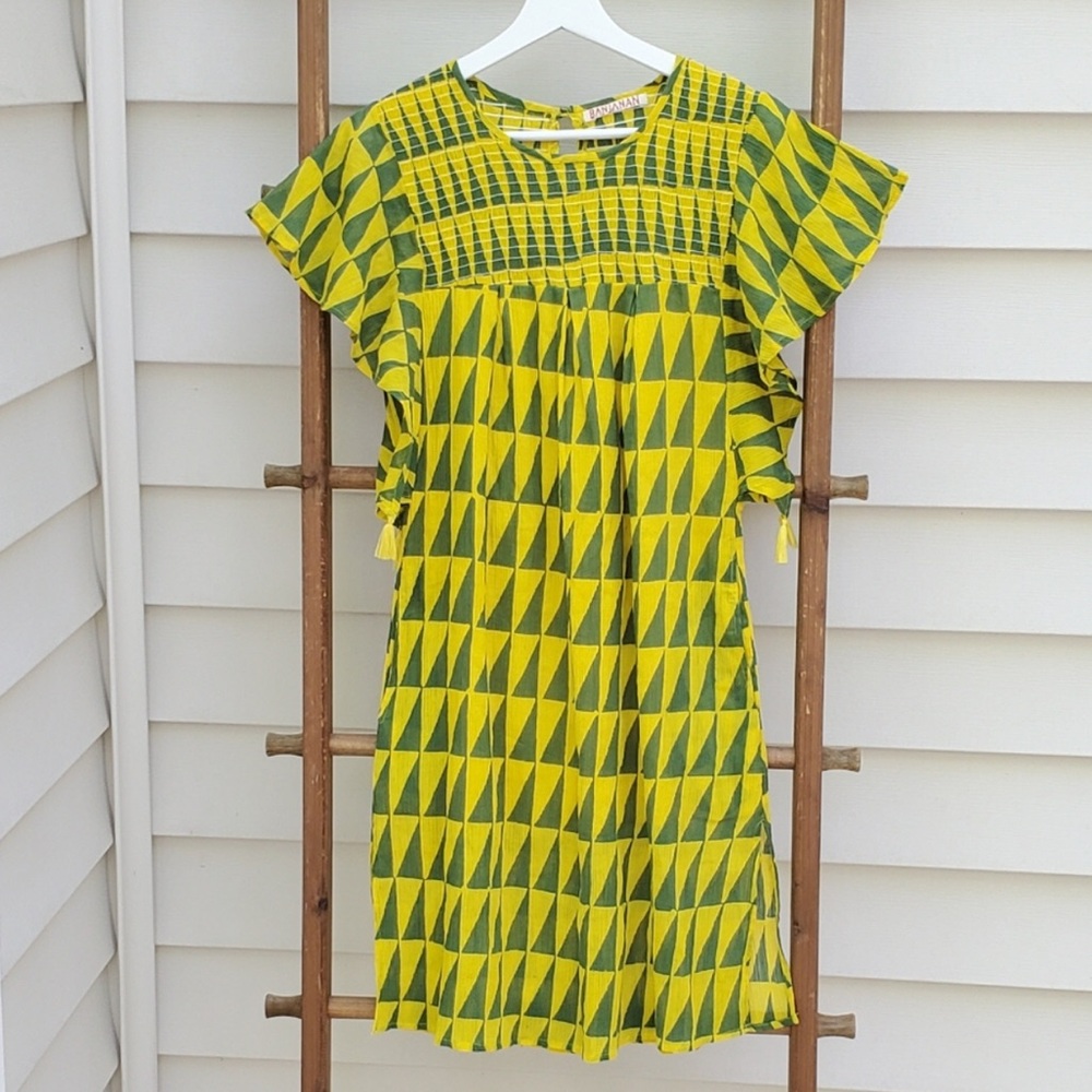 Geometric Yellow and Green Dress